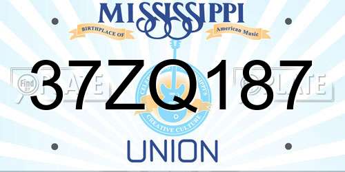 37ZQ187 Mississippi License Plate