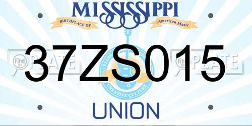 37ZS015 Mississippi License Plate
