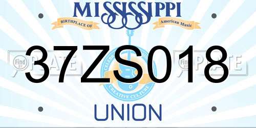 37ZS018 Mississippi License Plate