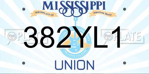 382YL1 Mississippi License Plate