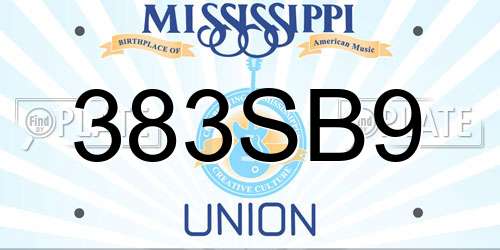 383SB9 Mississippi License Plate