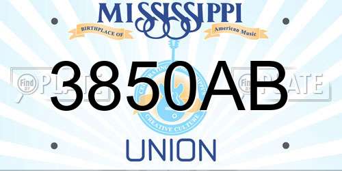 3850AB Mississippi License Plate