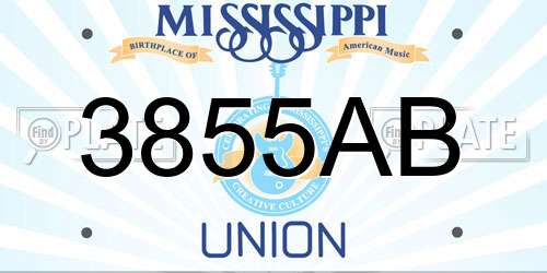 3855AB Mississippi License Plate