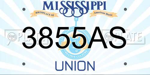 3855AS Mississippi License Plate