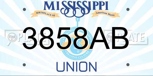 3858AB Mississippi License Plate