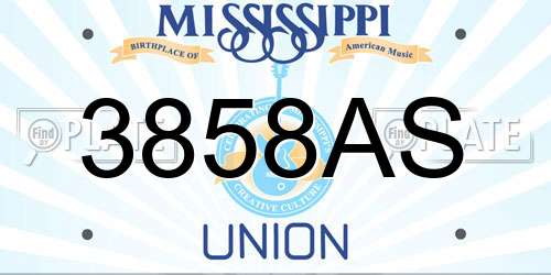 3858AS Mississippi License Plate