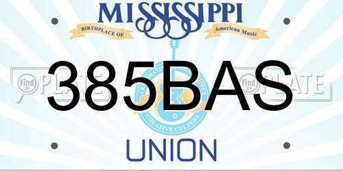385BAS Mississippi License Plate