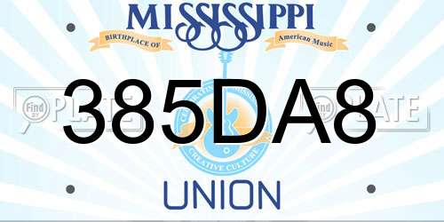 385DA8 Mississippi License Plate