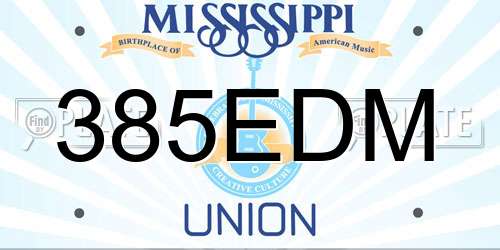 385EDM Mississippi License Plate