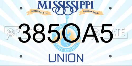 385OA5 Mississippi License Plate