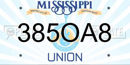385OA8 Mississippi License Plate