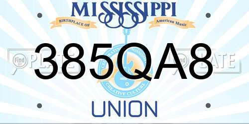 385QA8 Mississippi License Plate