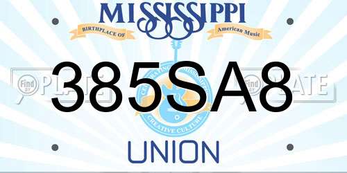 385SA8 Mississippi License Plate