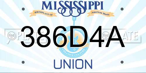 386D4A Mississippi License Plate