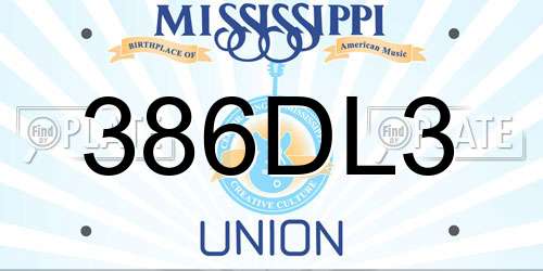 386DL3 Mississippi License Plate