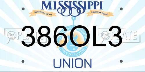 386OL3 Mississippi License Plate