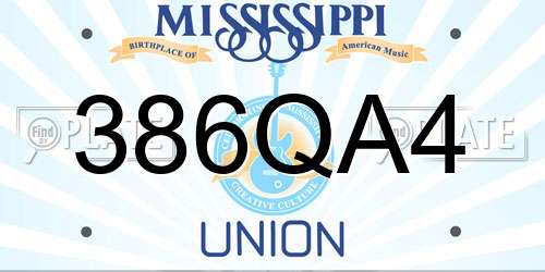 386QA4 Mississippi License Plate