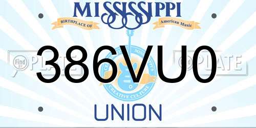 386VU0 Mississippi License Plate