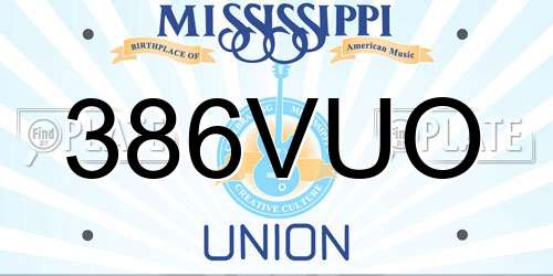 386VUO Mississippi License Plate