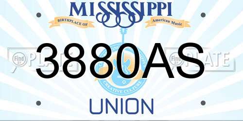 3880AS Mississippi License Plate