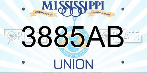 3885AB Mississippi License Plate