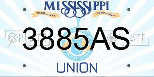 3885AS Mississippi License Plate