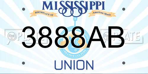 3888AB Mississippi License Plate