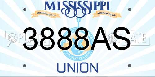 3888AS Mississippi License Plate