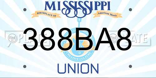 388BA8 Mississippi License Plate