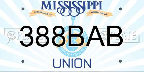 388BAB Mississippi License Plate