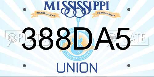 388DA5 Mississippi License Plate