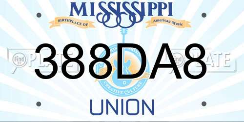 388DA8 Mississippi License Plate