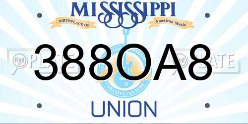 388OA8 Mississippi License Plate