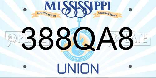 388QA8 Mississippi License Plate