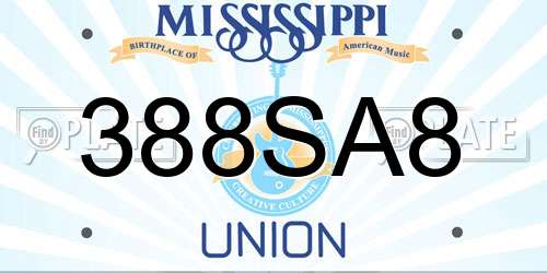 388SA8 Mississippi License Plate