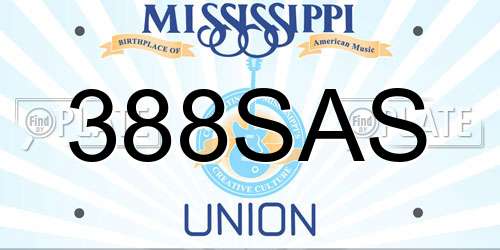388SAS Mississippi License Plate