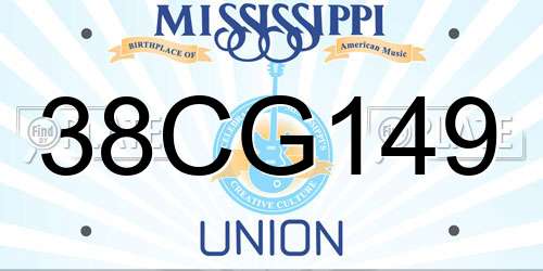 38CG149 Mississippi License Plate