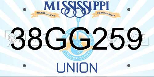 38GG259 Mississippi License Plate