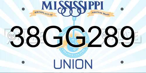 38GG289 Mississippi License Plate
