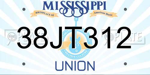 38JT312 Mississippi License Plate