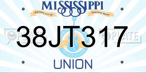 38JT317 Mississippi License Plate