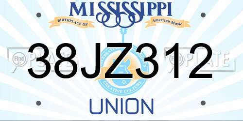 38JZ312 Mississippi License Plate