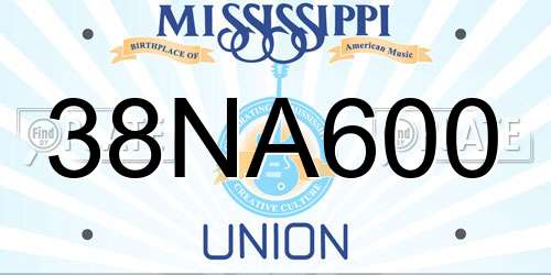 38NA600 Mississippi License Plate