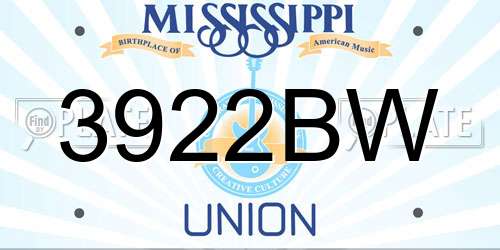 3922BW Mississippi License Plate