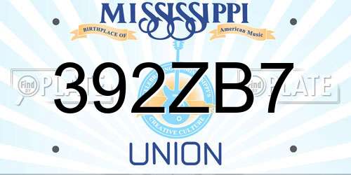 392ZB7 Mississippi License Plate