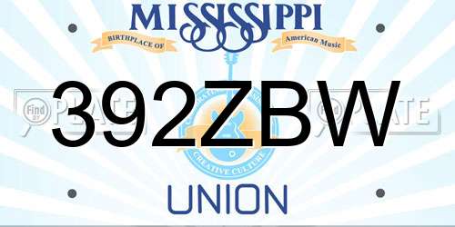 392ZBW Mississippi License Plate