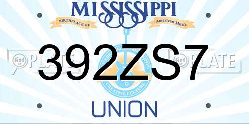 392ZS7 Mississippi License Plate