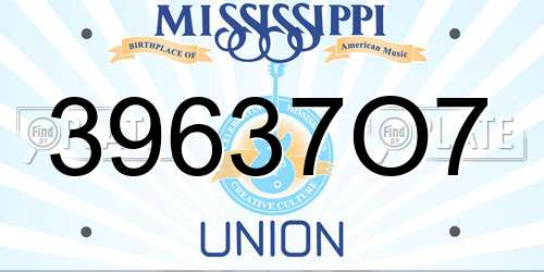 39637O7 Mississippi License Plate