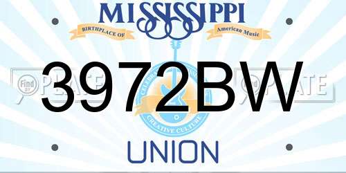 3972BW Mississippi License Plate