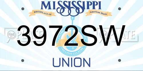 3972SW Mississippi License Plate